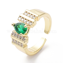 Открытое кольцо-манжета каплевидного циркония, настоящие 18-каратные позолоченные латунные украшения для женщин, зелёные, внутренний диаметр: 16.8 мм