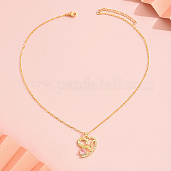 Collana con pendente in ottone con zirconia cubica, cuore, vero placcato oro 18k, 15.75 pollice (40 cm), cuore: 25x22 mm