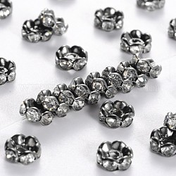 Abalorios de latón Diamante de imitación espaciador, Grado A, borde ondulado, gunmetal, rerondana plana, cristal, 6x3mm, agujero: 1 mm
