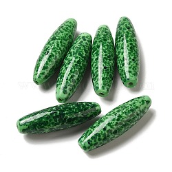 Normali perle di vetro, ovale con macchia, verde, 41~42x12mm, Foro: 2 mm
