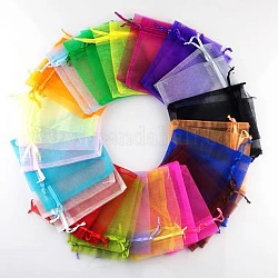 Прямоугольные сумки из органзы на шнурке, разноцветные, 12x9 см