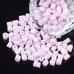6/0 de dos abalorios de la semilla de cristal tallado, hexágono, pintura para hornear, rosa perla, 3.5~5x3.5~4mm, agujero: 1 mm, aproximamente 4500 unidades / bolsa