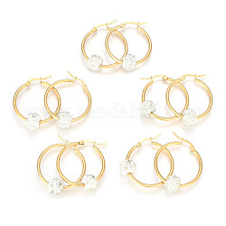 304 Stainless Steel Hoop Earrings, with Polymer Clay Rhinestone Beads, Golden, 12 Gauge, 33x29x2mm, pin: 0.2x0.8mm