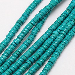 Natural Magnesite Beads Strands, Heishi Beads, Flat Round/Disc, Dyed, Dark Turquoise, 4x2mm, Hole: 1mm, about 178pcs/strand, 15.7 inch