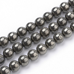 Chapelets de perles de pyrite naturelle , ronde, 6mm, Trou: 1mm, Environ 63~67 pcs/chapelet, 14.96 pouce (38 cm)