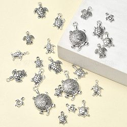 24 pièces 8 styles pendentifs tortue de mer en alliage de style tibétain, argent antique, 13~34.5x9~18.5x1.5~5mm, Trou: 1.2~2.5mm, 3 pièces / style