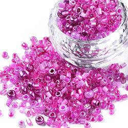 Glass Seed Beads, Mixed Style, Mixed Shapes, Magenta, 1~7x2~4mm, Hole: 0.7~1mm, about 450g/pound