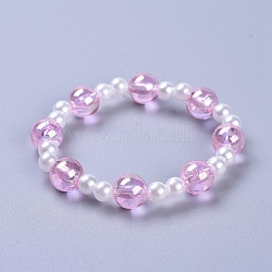Pulseras de acrílico transparente imitación perla estiramiento niños, de abalorios de acrílico transparente, redondo, rosa, 1-7/8 pulgada (4.7 cm)