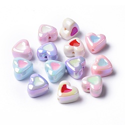 Perles acryliques opaques, avec l'émail, cœur, couleur mixte, 15x17x10.5mm, Trou: 2.1mm