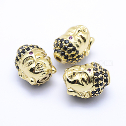 Brass Micro Pave Cubic Zirconia Beads, Buddha, Golden, 13x11x10mm, Hole: 2mm