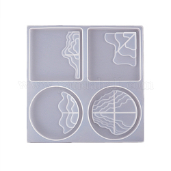 Terraced Fields & Mountains and Rivers Silicone Cup Mat Molds, Coaster Molds, Resin Casting Molds, for UV Resin, Epoxy Resin Craft Making, White, 19.2x19.2x1.1cm, Inner Diameter: 8.7cm
