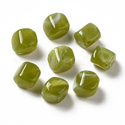 Perline acrilico trasparente, Two Tone, cubo, oliva, 11.5x11.5x8.5mm, Foro: 1.8 mm, su: 855 pc / 500 g