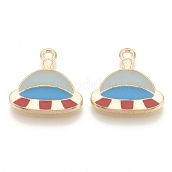 Alloy Enamel Pendants, Cadmium Free & Lead Free, Flying Saucer, Light Gold, Colorful, 20x19.5x2mm, Hole: 2mm