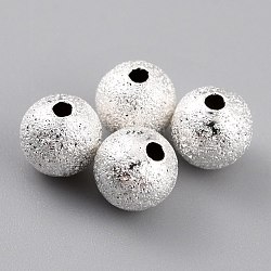 Perle di ottone placcato di lunga durata, perle strutturate, tondo, placcati argento 925 euro, 6mm, Foro: 1.2 mm
