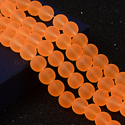 Hilos de cuentas de vidrio transparente, esmerilado, redondo, naranja oscuro, 8mm, agujero: 1~1.6 mm, aproximamente 99 pcs / cadena, 31.4 pulgada