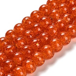 Chapelets de perles en verre craquelé peints à la bombe, ronde, orange foncé, 10mm, Trou: 1.3~1.6mm, Environ 80 pcs/chapelet, 31.4 pouce