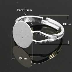 Componentes de anillo de latón, fornituras de anillo almohadilla, ajustable, color plateado, 18 mm de diámetro interior, Bandeja: 10 mm