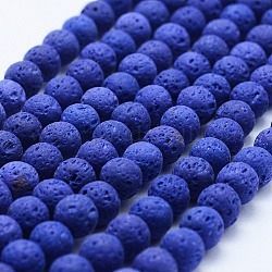 Natürliche Lavasteinperlenstränge, gefärbt, Runde, Blau, 6 mm, Bohrung: 1 mm, ca. 62 Stk. / Strang, 14.7 Zoll (37 cm)