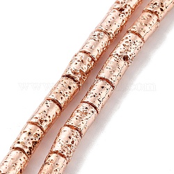 Fili di perle di roccia lavica naturale elettrodeposta, colonna, placcato oro rosa, 6~7x4~4.5mm, Foro: 1 mm, circa 59pcs/filo, 15.59'' (39.6 cm)