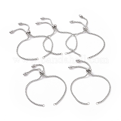 Fabbricazione di braccialetti con cursore in acciaio inossidabile regolabile 304, braccialetti di bolo, colore acciaio inossidabile, lunghezza singola catena: circa 11 cm