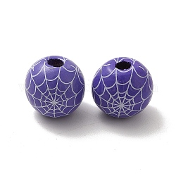 Halloween bedruckte Spinnennetze aus farbigem Holz, europäische Perlen, Großloch perlen, Runde, lila, 16 mm, Bohrung: 4 mm