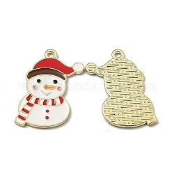 Colgantes de esmalte de aleación, para la Navidad, muñeco de nieve, rojo y blanco y marrón, dorado, 26x15.5x1.3mm, agujero: 1.6 mm