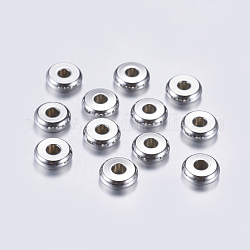 304 Edelstahl-Abstandhalter-Perlen, Flachrund, Edelstahl Farbe, 6x2 mm, Bohrung: 2 mm