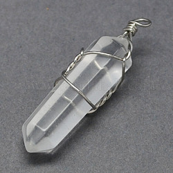 Natural Gemstone Pendants, Crystal, with Brass Findings, 36x8mm, Hole: 2mm