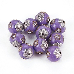 Manuell Indonesiene Perlen, mit Aluminiumkerne, Oval, Antik Silber Farbe, Medium lila, 12.5x11 mm, Bohrung: 1.5 mm