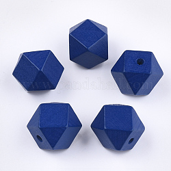 Cuentas de madera natural pintada, facetados, polígono, azul, 19~20x19~20x19.5~20.5mm, agujero: 4 mm
