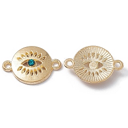 Dijes de conector de aleación, con diamantes de imitación, eslabones redondos planos con ojo, dorado, circón azul, 13x19x3mm, agujero: 1.4 mm