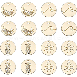 BENECREAT 32Pcs 4 Style Alloy Charms, Cadmium Free & Nickel Free & Lead Free, Flat Round, Real 16K Gold Plated, 12x1~1.5mm, Hole: 1.5mm, 8pcs/style