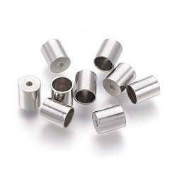 201 Stainless Steel Cord Ends, End Caps, Column, Stainless Steel Color, 6x5mm, Hole: 1.4mm, Inner Diameter: 4mm
