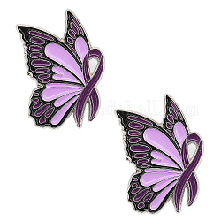 Pin esmaltado en forma de mariposa con cinta, broche de conciencia de aleación de platino para ropa de mochila, púrpura, 30x21x1mm
