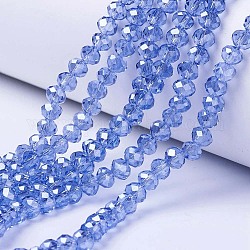 Electroplate Glass Beads Strands, Pearl Luster Plated, Faceted, Rondelle, Royal Blue, 4x3mm, Hole: 0.4mm, about 123~127pcs/strand, 16.5~16.9 inch(42~43cm)