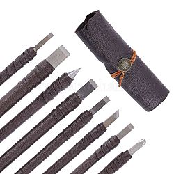 Set di coltelli per scalpelli in acciaio al tungsteno, per pietra pietrisco, con borsa in pelle, marrone noce di cocco, 154x12.5mm