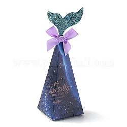 Boîte en carton sirène, avec nœud papillon et queue de poisson, sacs d'emballage cadeau, pour cadeaux bonbons cookies, cône, bleu minuit, 6x6x19 cm