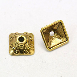 Tibetischen Stil Kappen, Viereck, Bleifrei und cadmium frei, Antik Golden, 10x10x5 mm, Bohrung: 2 mm