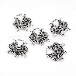 Tibetan Style Alloy Chandelier Component Links, Chinese Style, Longevity lock, Antique Silver, 27.5x29x8mm, Hole: 9x7.5mm and 1.8mm