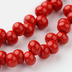 Tropfenförmige Glasperlenstränge, rot, 6x4 mm, Bohrung: 1.8 mm, ca. 100 Stk. / Strang, 15.3 Zoll
