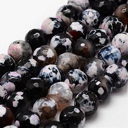 Natural Fire Crackle Agate Bead Strands, 
Dyed, Faceted, Round, Black, 12mm, Hole: 1.5mm, about 30~32pcs/strand, 14 inch