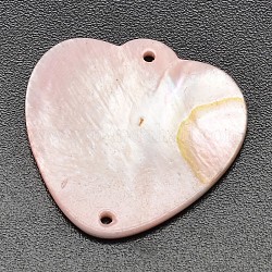 Heart Natural Freshwater Shell Links connectors, Pink, 30x31x2mm, Hole: 1mm