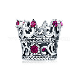 Hohl 925 Sterling Silber Zirkonia europäischen Stil Perlen, Großloch perlen, mit 925 Stempel, Krone, tief rosa, 10x12 mm, Bohrung: 4~5 mm