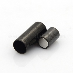 304 fermoirs magnétiques à surface lisse en acier inoxydable avec emembouts collées pour cordons de 5 mm, colonne, gunmetal, 17x7mm