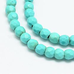 Chapelets de perles en turquoise synthétique, teinte, facette, ronde, 4mm, Trou: 1mm, Environ 88~90 pcs/chapelet, 14.2~14.6 pouce