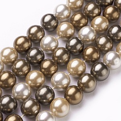 Electroplate Shell Pearl Beads Strands, Round, Dark Goldenrod, 10mm, Hole: 1mm, about 18pcs/strand, 7 inch(17.6cm)