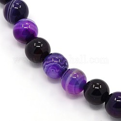 Natural Striped Agate/Banded Agate Beads Strands, Dyed, Round, Dark Orchid, 10mm, Hole: 1.2mm, about 38pcs/strand, 15.75inch