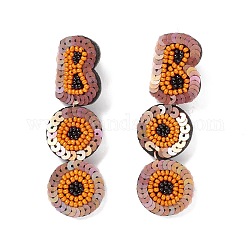 Parola boo orecchini pendenti intrecciati con semi di vetro, Halloween 316 gioielli in acciaio inossidabile per donna, arancione, 75mm, ago :0.6mm