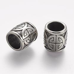 304 Stainless Steel Beads, Large Hole Beads, Barrel, Antique Silver, 13x12mm, Hole: 8.5mm