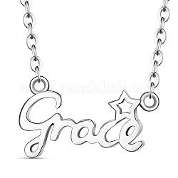 SHEGRACE Rhodium Plated 925 Sterling Silver Pendant Necklaces, with Cable Chains, Word Grace, Platinum, 15 inch(38cm)